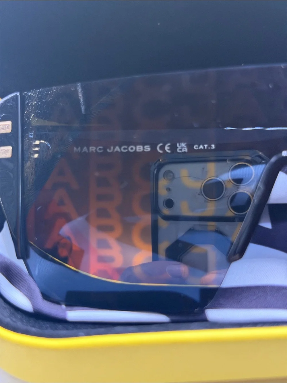 Marc Jacobs Black Shield Sunglasses with Yellow Case